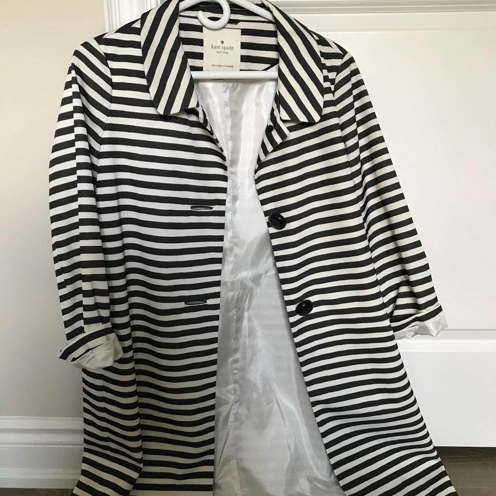 NWOT Kate Spade Black & White Striped Pea Coat